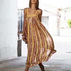 ZARA yellow Laminated Print Crochet Boho Midi Flowy Casual Maxi Dress